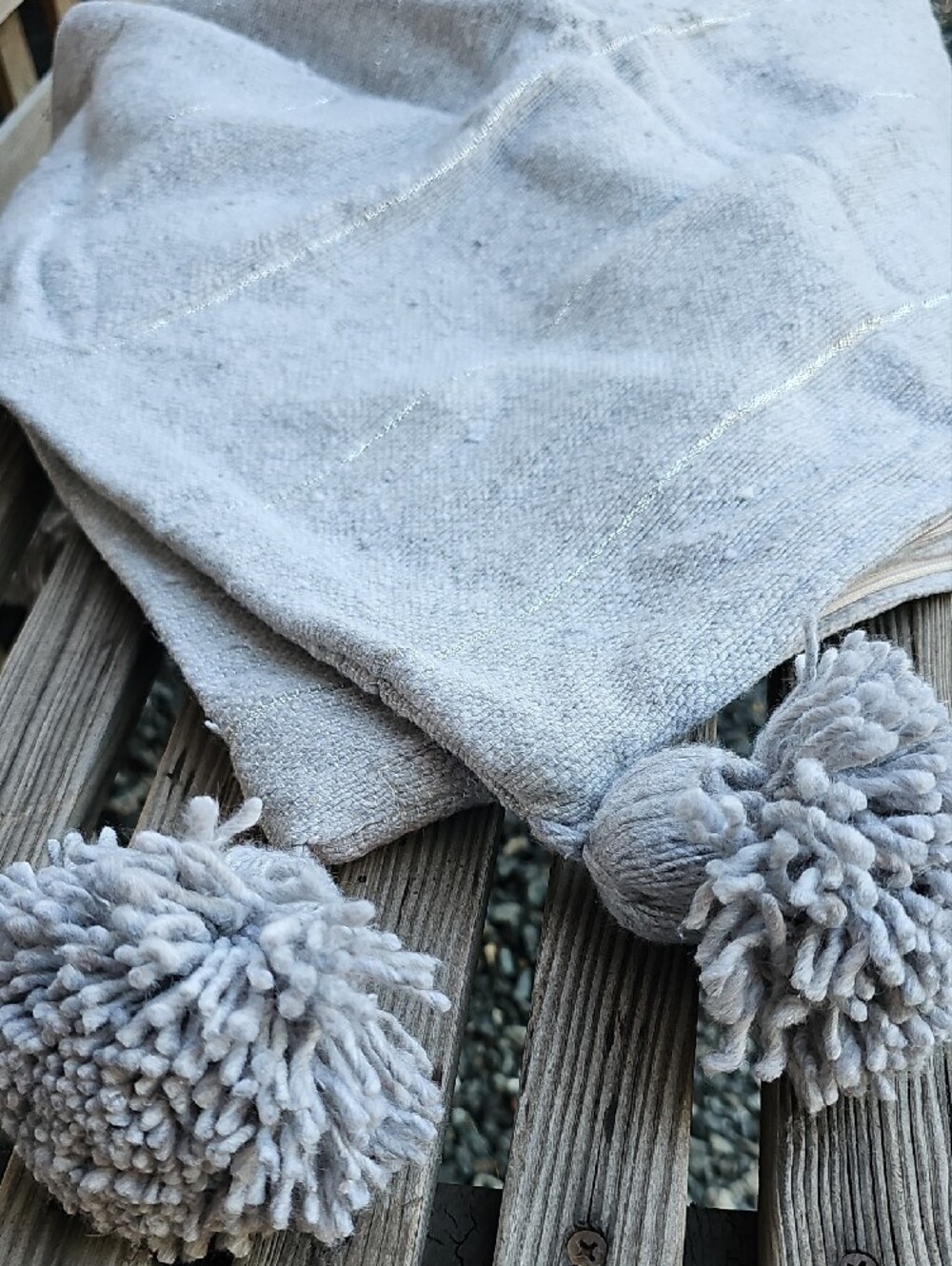 Pair Of Gray Pom Pom Throw Pillow Shams